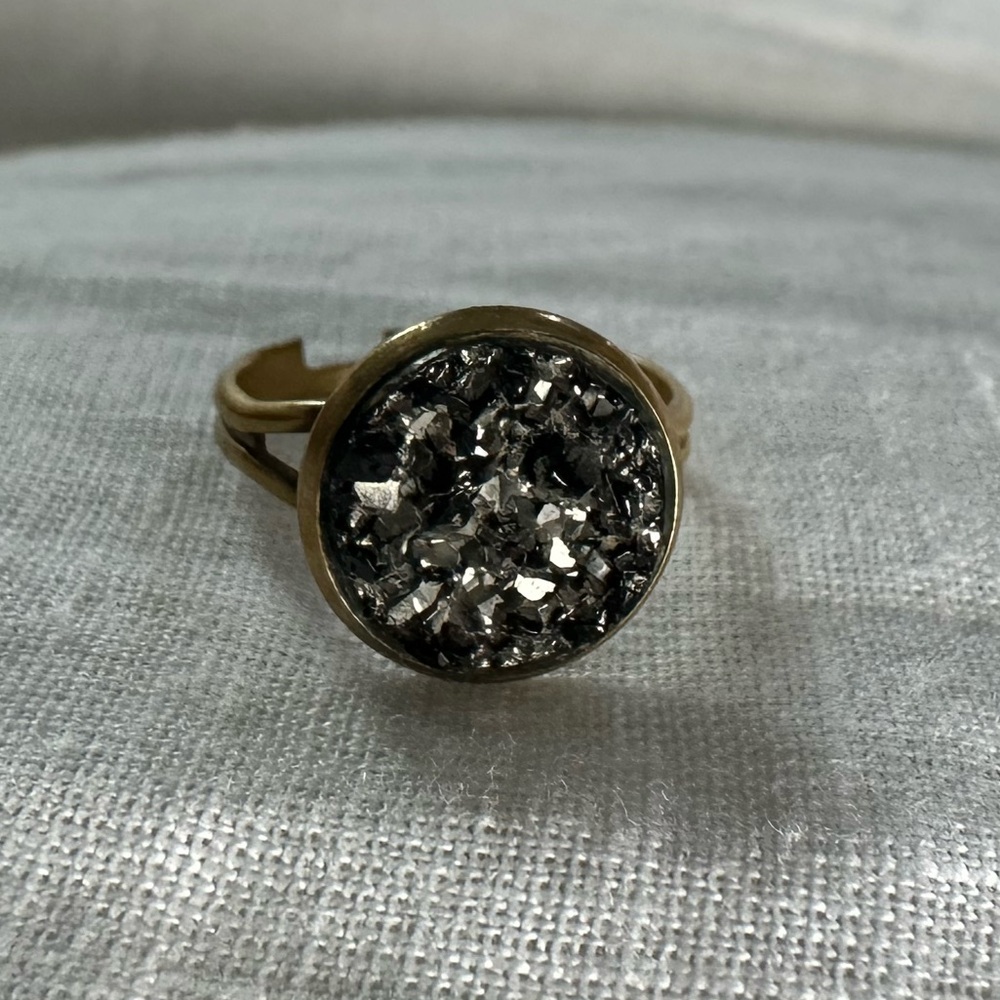 Black Druzy Adjustable Ring - Picture 2 of 3